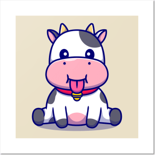 Cute Baby Cow Sitting Cartoon Posters and Art